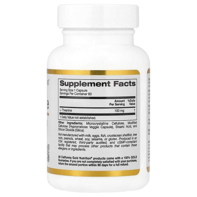 Теанин California Gold Nutrition L-Theanine 100 мг способствует расслаблению и концентрации 60 капул - фото 2