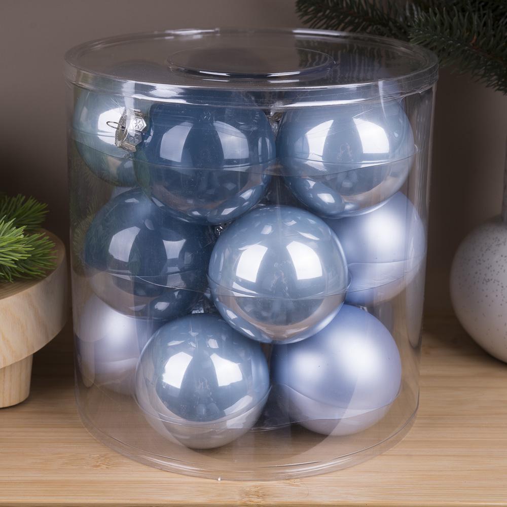 Шары новогодние из стекла 8 см 15 шт. Синий (4271-27)