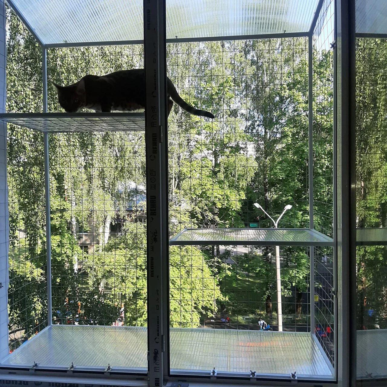 Балкон для котів з двома поверхами прямокутний підвісний 690х420х1250 см Білий (015) - фото 4