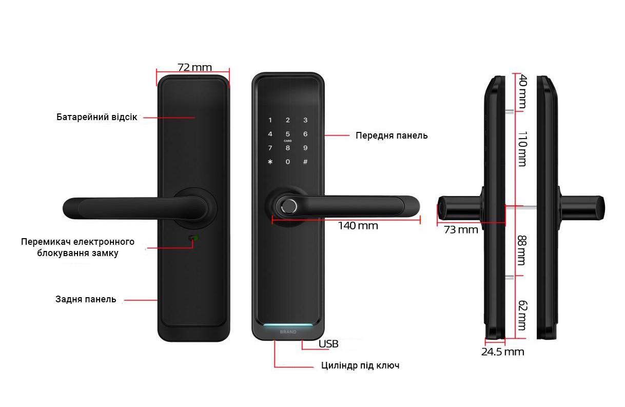 Розумний дверний біометричний замок SEVEN LOCK SL-7767BF Black (SL7767BFb) - фото 6