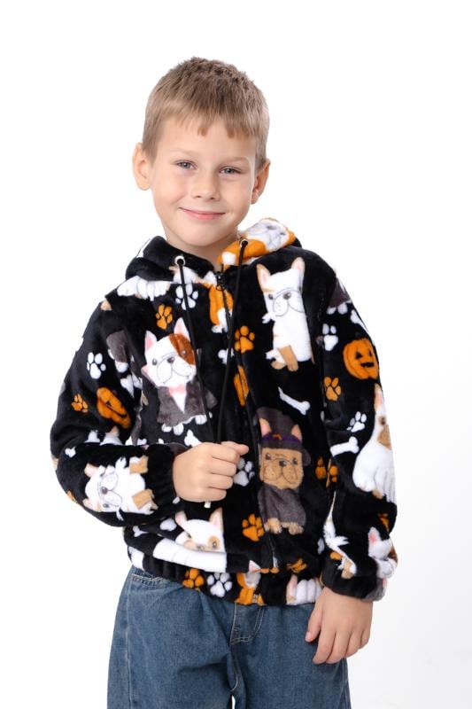 Толстовка махрова прямого крою для хлопчика на блискавці Носи Своє 128 см Чорний (6071-035-4)