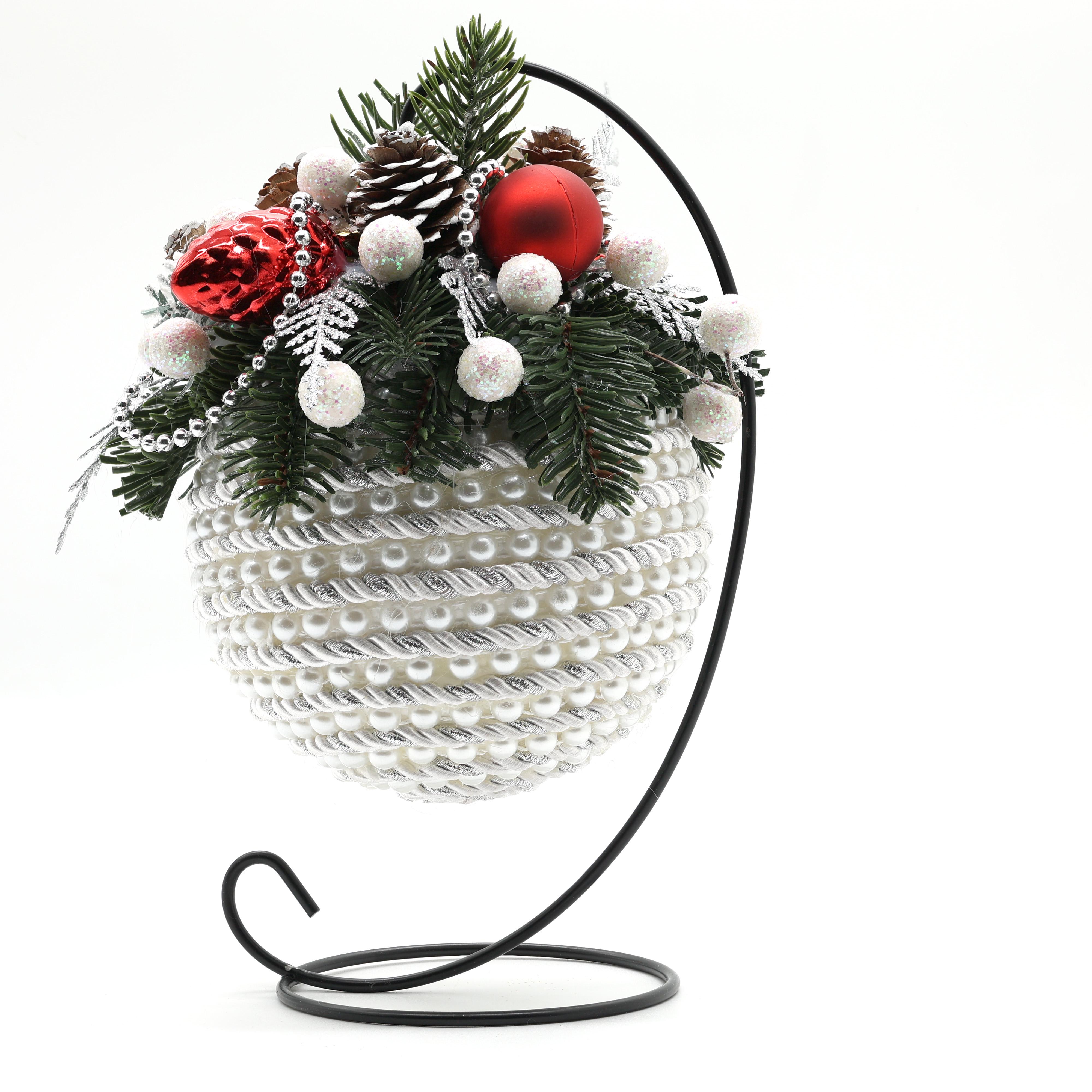 Композиция новогодняя GALA DECOR задекорированный серебристый шар 12 см (Ш1220ЛС)