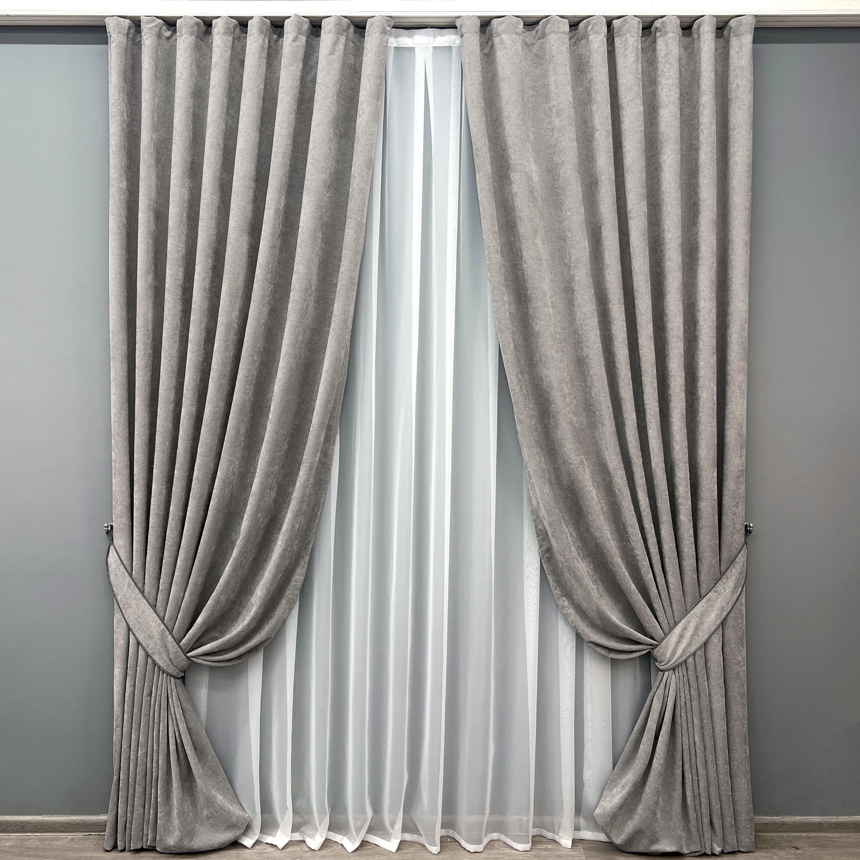 Комплект готовых штор VR-Textil Шенилл VELMIRA Rich №1925ш 200х290 см 2 шт. Светло-серый (32-347)