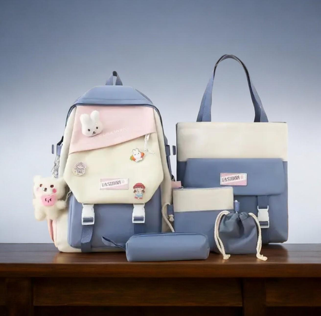 Шкільний рюкзак для дівчинки Fashion/Rabbit 5в1 рюкзак/шоппер/пенал/сумочка/гаманець Синій - фото 1 Шкільний рюкзак для дівчинки Fashion/Rabbit 5в1 рюкзак/шоппер/пенал/сумочка/гаманець Синій - фото 1