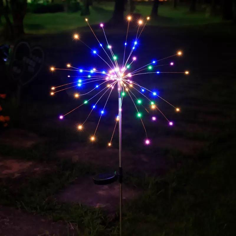 Садовый светильник-фейерверк уличный наземный на солнечной батарее 4в1 водонепроницаемый для сада и двора 60 LED цветной свет (2909965814)