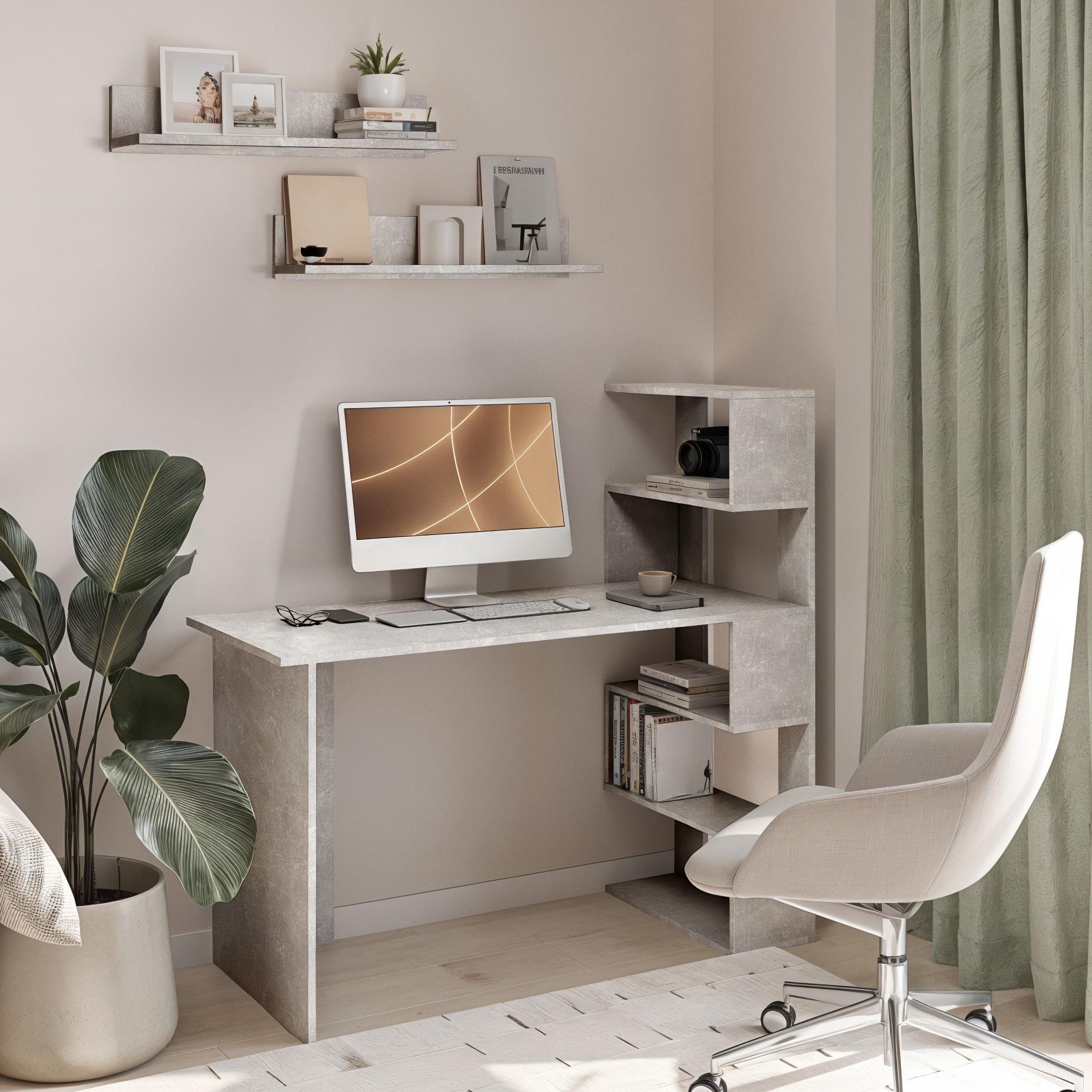 Письменный стол Open shelf с полками 1250х600х750 мм Бетон - фото 1