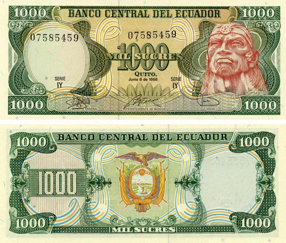 Колекційна банкнота Еквадор 1000 сукре 1988 UNC P125b (Б19165)