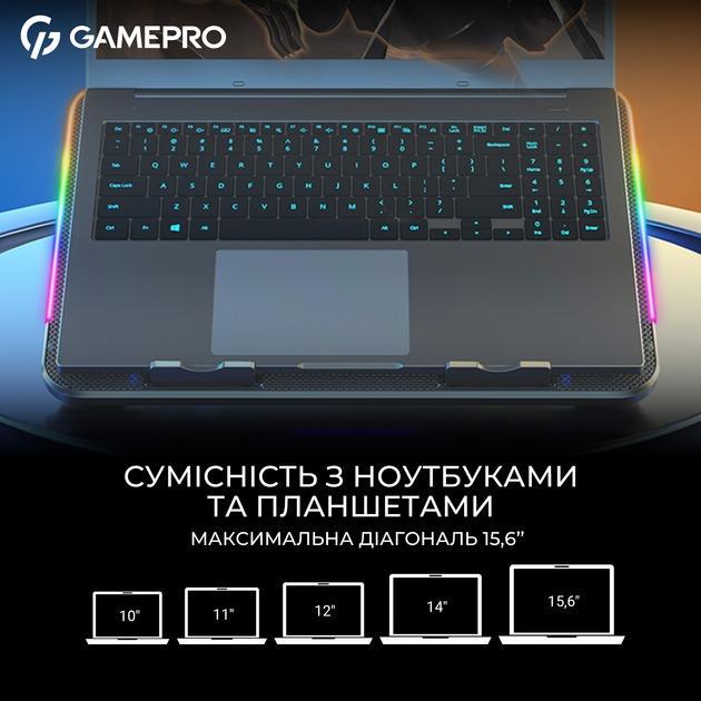 Подставка для ноутбука охлаждающая RGB с подставкой под телефон GamePro CP590 с USB портами 2 шт. Black (CP590) - фото 10