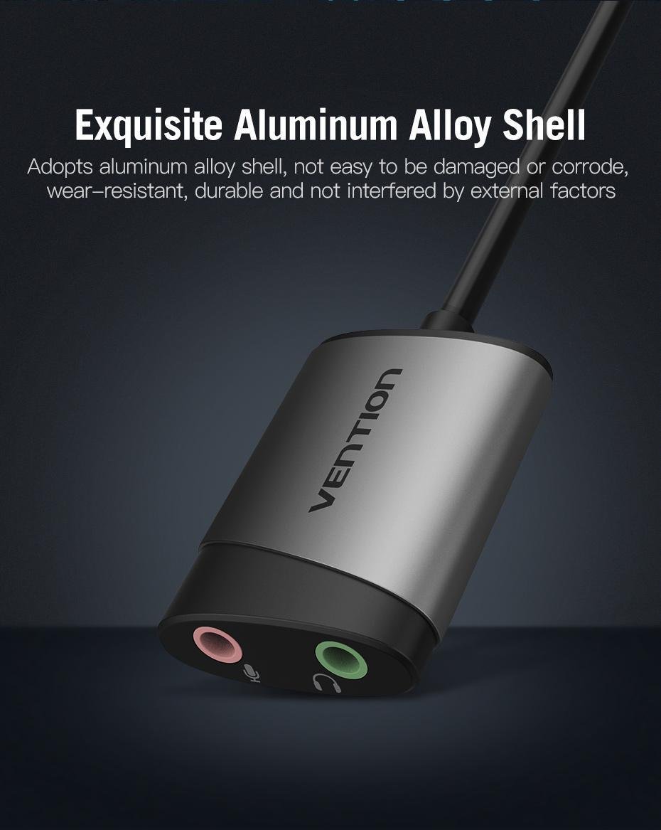 Звукова карта з підтримкою мікрофону Vention USB-2x 3,5 мм minijack 16 біт/48 кГц TRS AUX 3-піновий Сірий (CDKHB) - фото 13