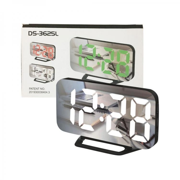 Часы настольные цифровые светодиодные с будильником и термометром и двумя USB для зарядки телефона зеркальный Black (127716)