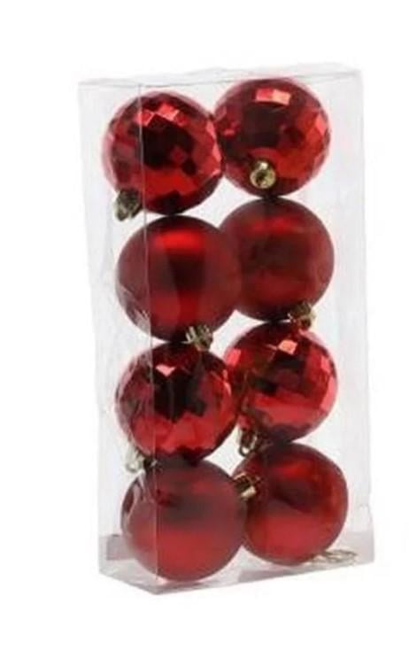 Набор шаров пластиковых новогодних 8 шт. D-7 см Красный (43135)