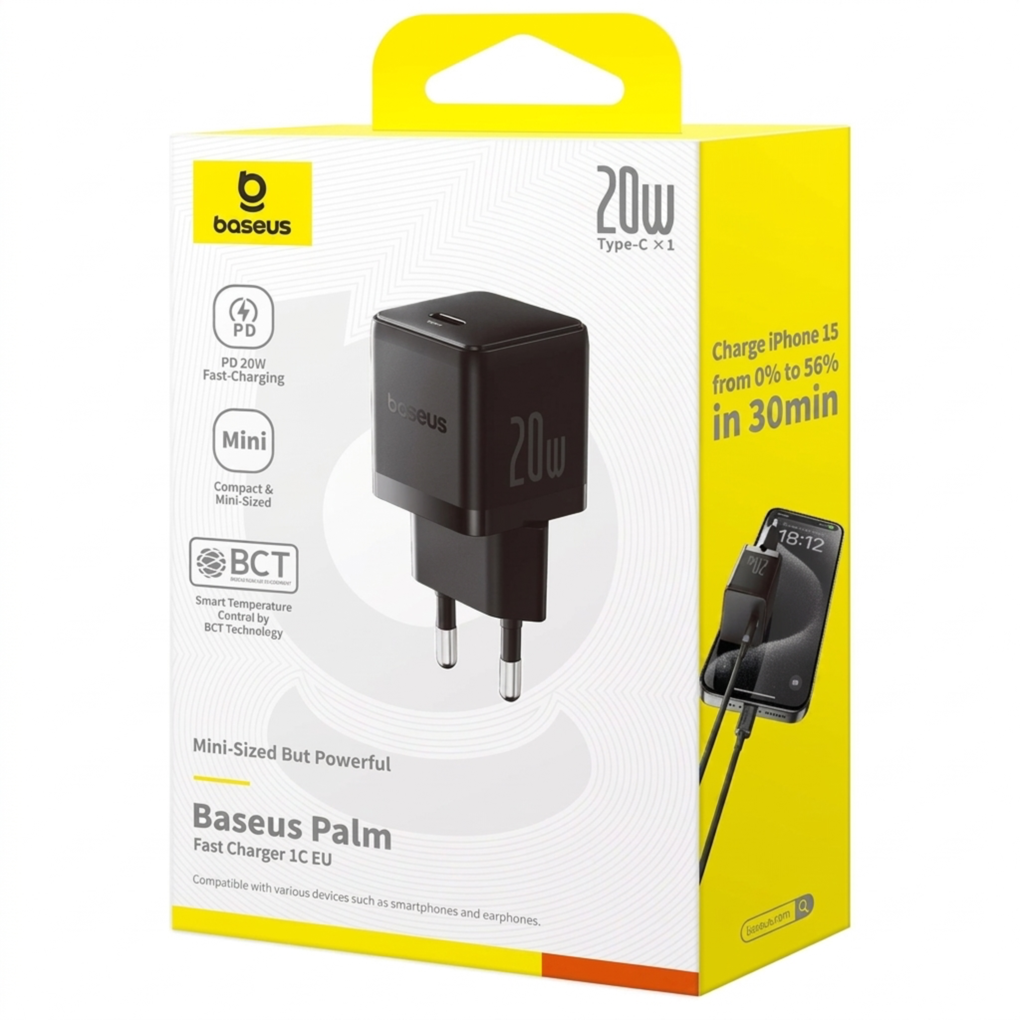 Зарядное устройство для сети BASEUS Palm Fast Charger 20W Type-C с быстрой зарядкой Черный (36855230)