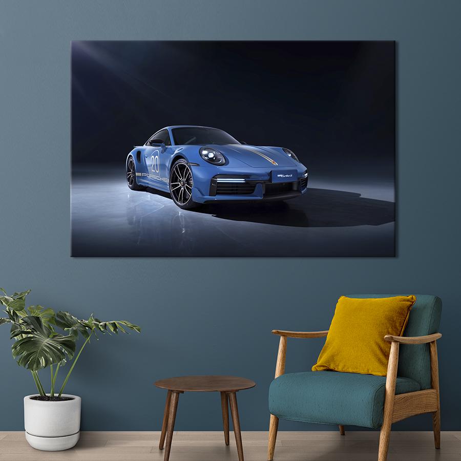 Картина на холсте Голубой Porsche 911 Turbo S 51x34 см (1387-1)
