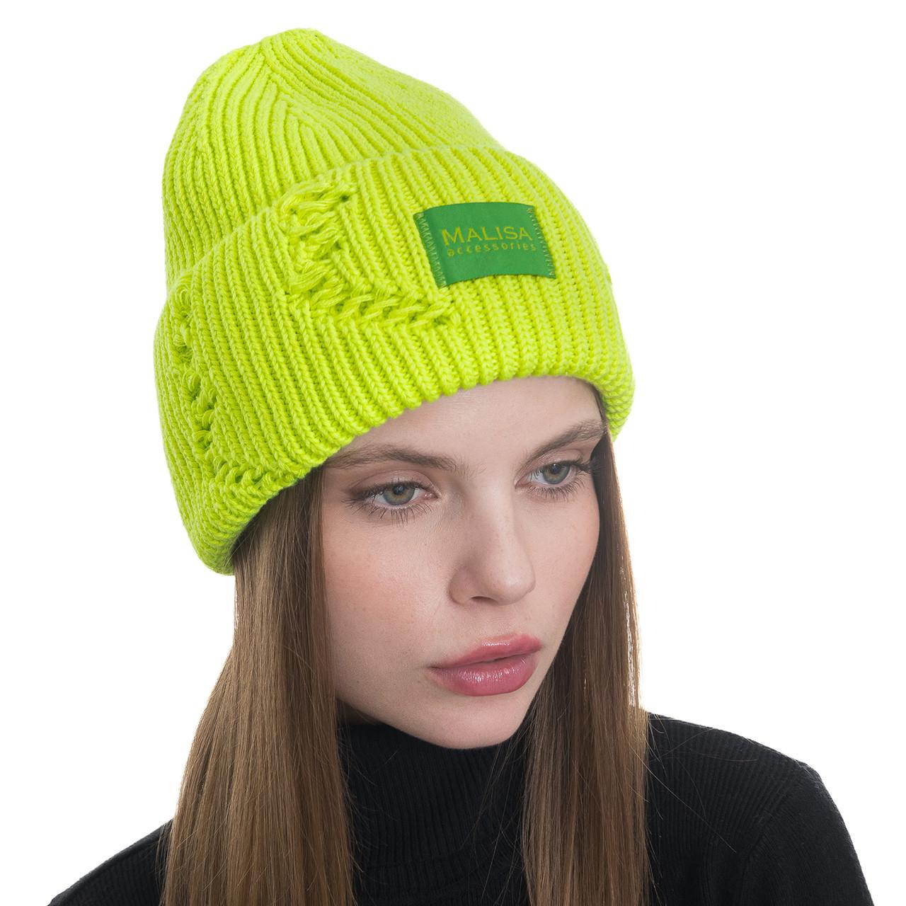 Шапка женская Malisa БРУНО без подкладки рваная с эмблемой на отвороте one size Лайм (254910) - фото 1 Шапка женская Malisa БРУНО без подкладки рваная с эмблемой на отвороте one size Лайм (254910) - фото 1