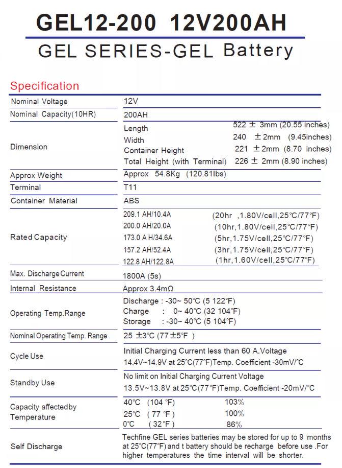 Батарея аккумуляторная Techfine GE12V 200AH (GE12200) - фото 5