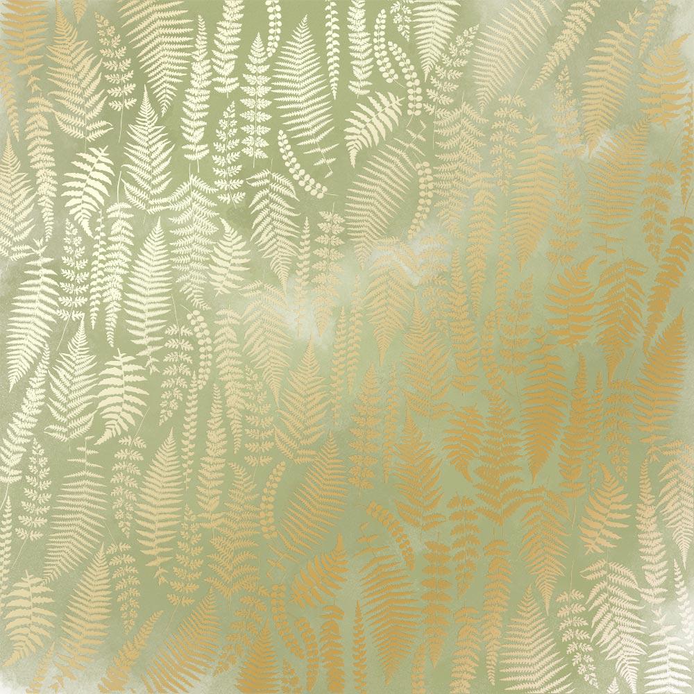 Лист бумаги односторонний Golden Fern с фольгированием 30,5х30,5 см Olive/Watercolor