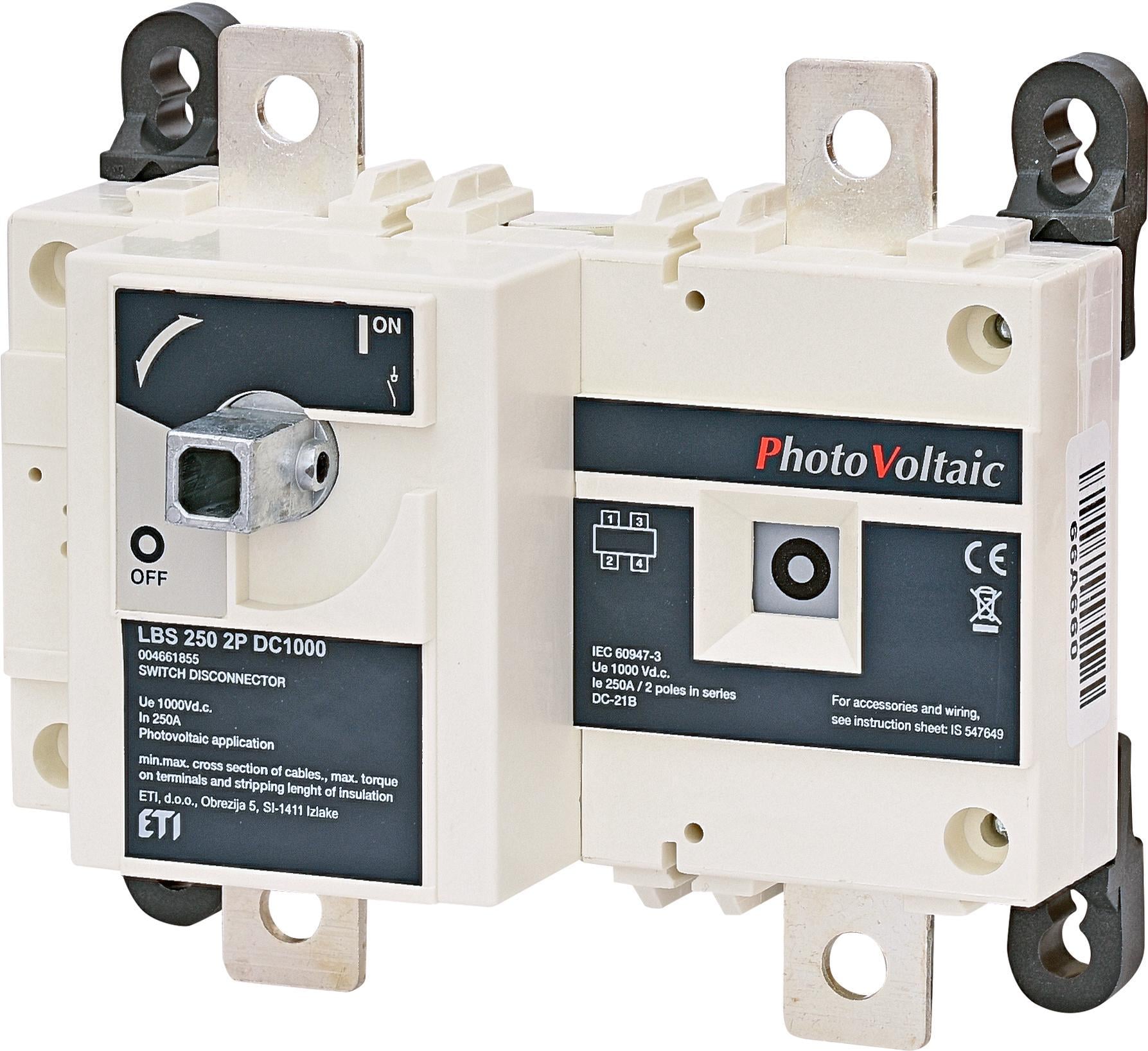 Переключатель нагрузки ETI LBS I-0 2P 250A 1000 V DC для солнечных панелей PV систем (4661855)