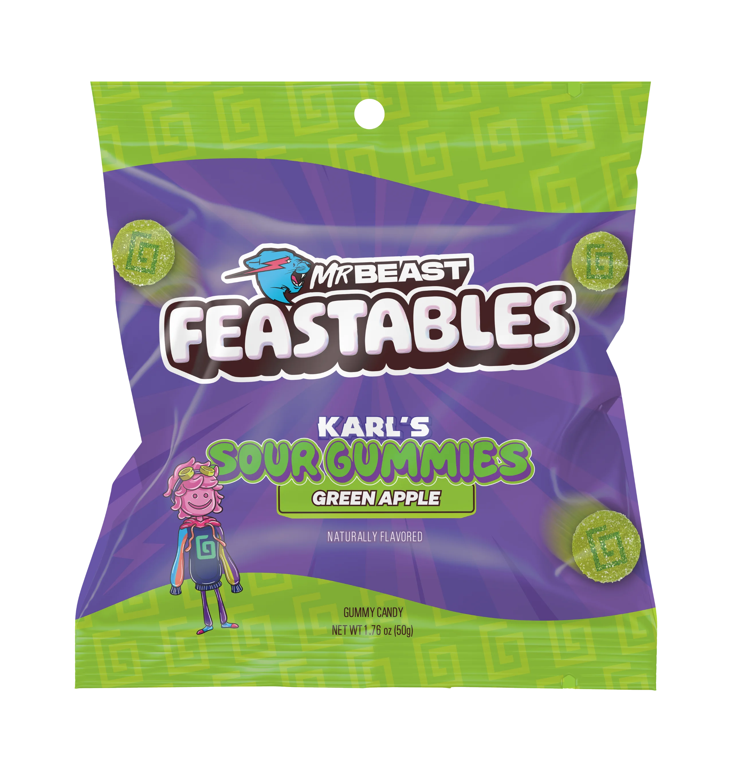 Мармелад Feastables Karl Gummies Sour Green Apple 100 г (asasryrhtgs)