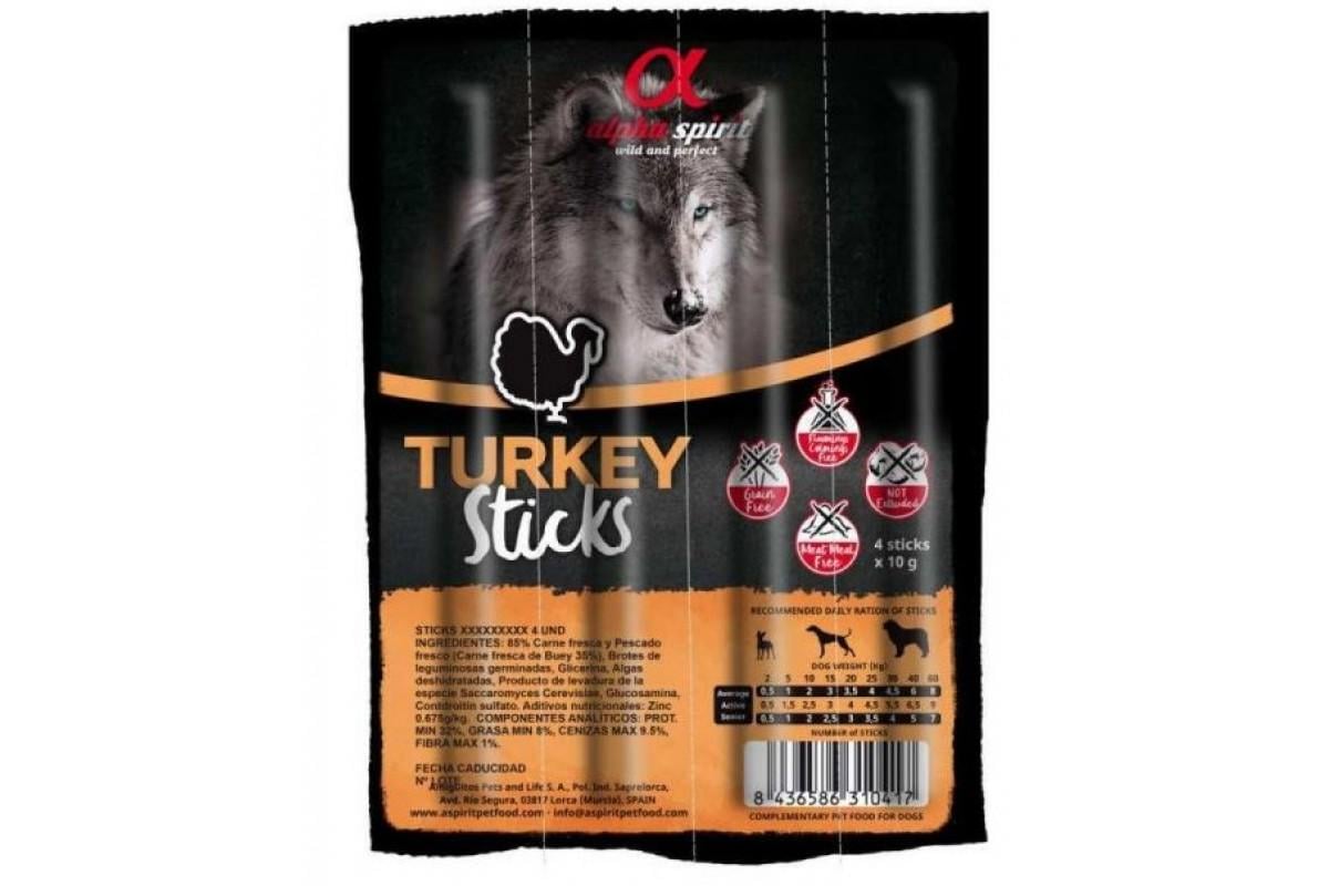 Лакомства для собак Alpha Spirit Dog Sticks Turkey беззерновые с индейкой стики x30 300 г