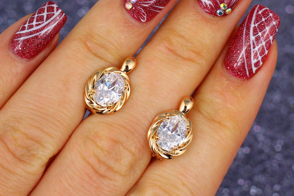 Серьги Xuping Jewelry овальные камни с завитками вокруг камня 1,5 см Золотистый