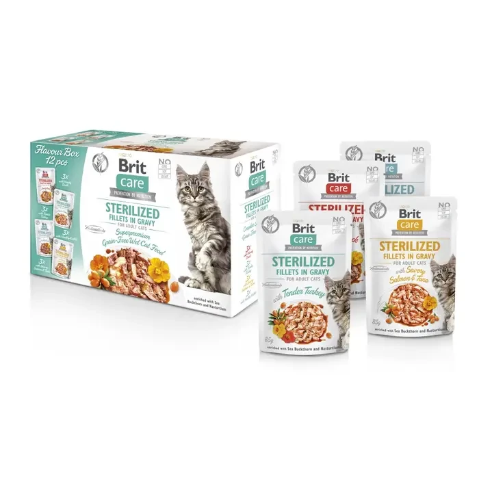 Набір вологих кормів для котів Brit Care Flavour box Sterilized pouch 12 шт. х 85 г (101048) - фото 2 Набір вологих кормів для котів Brit Care Flavour box Sterilized pouch 12 шт. х 85 г (101048) - фото 2