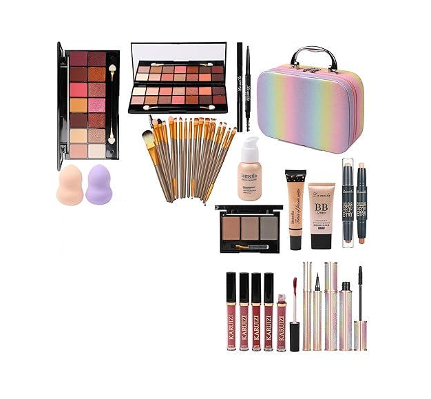 Набір косметики для макіяжу обличчя з райдужною валізкою MTD