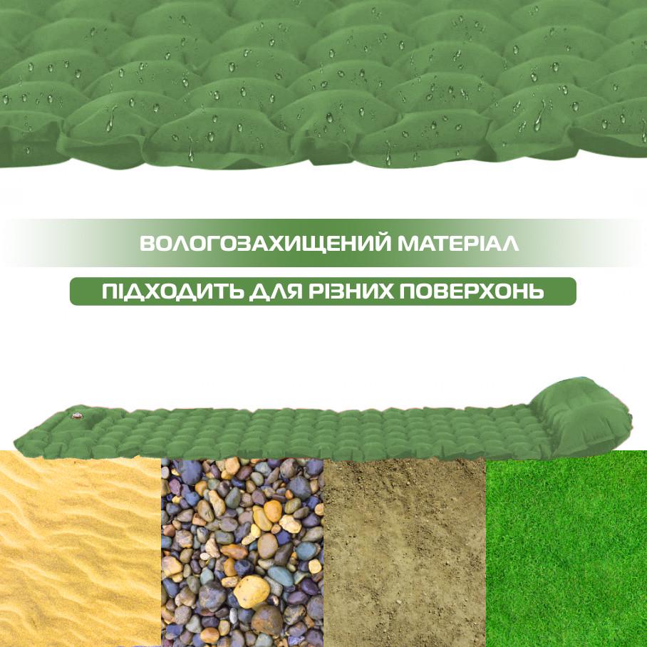 Матрац надувний туристичний Sleeping Pad з подушкою м вбудованим насосом 180х65 см Green (3_05011) - фото 8