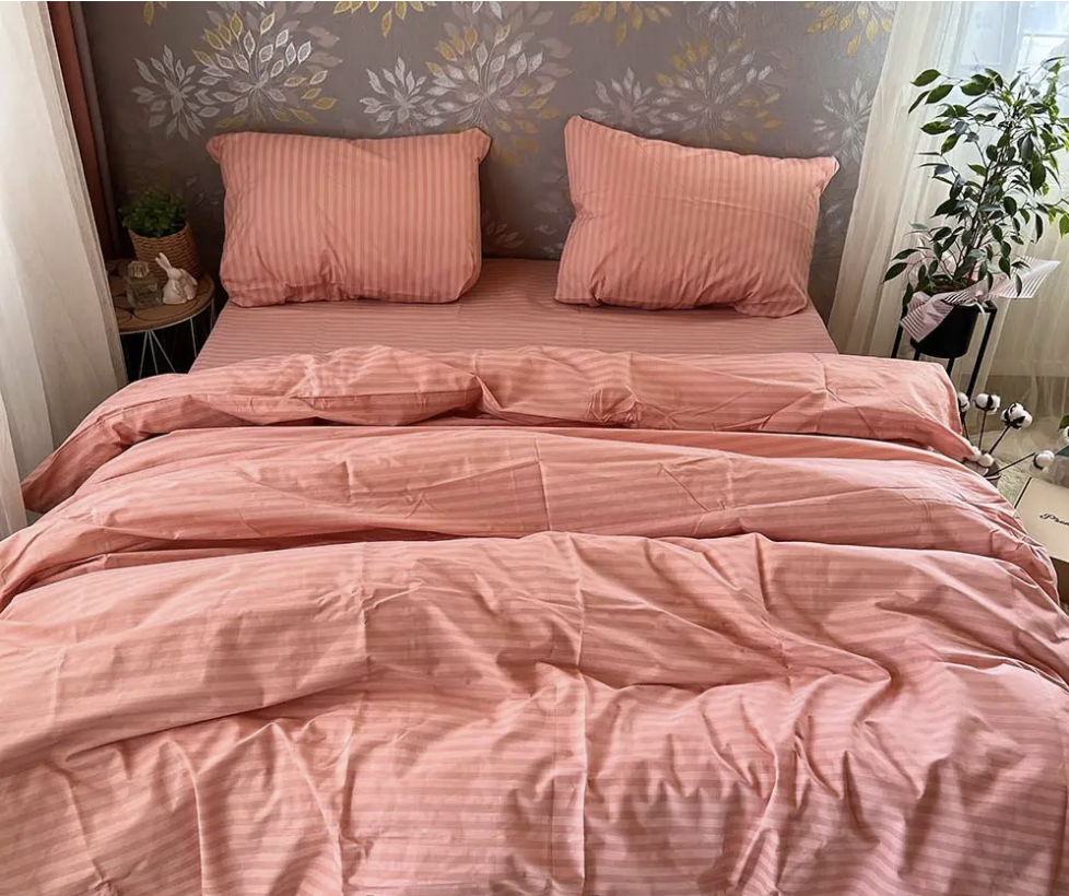 Комплект постільної білизни Gold У смужку євро Персиковий (G38) - фото 1