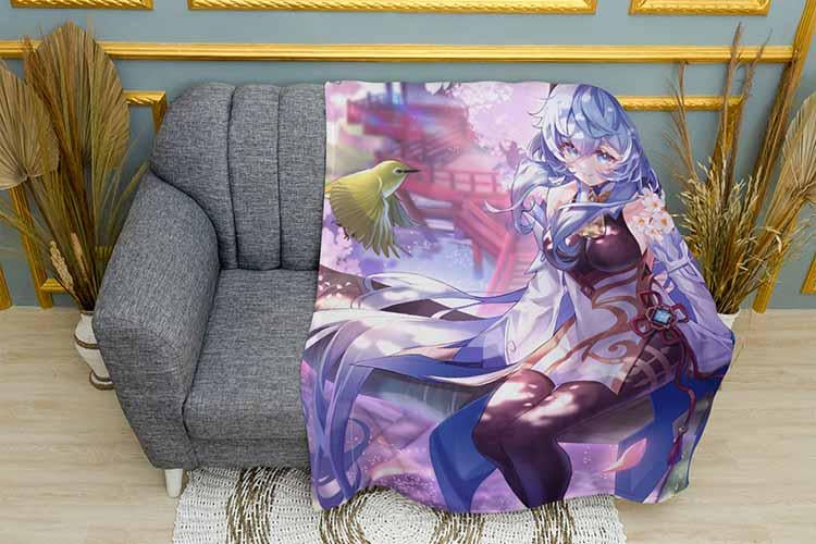 Плед Ganyu and sakura Genshin Impact плюш однослойный 135х150 см (113719)