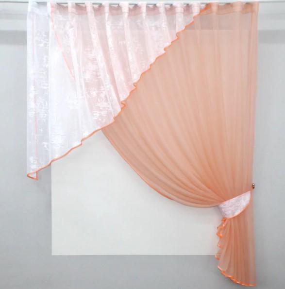Шторки на кухню 300х170 см Персиковый/Белый (069к) Шторки на кухню 300х170 см Персиковый/Белый (069к)