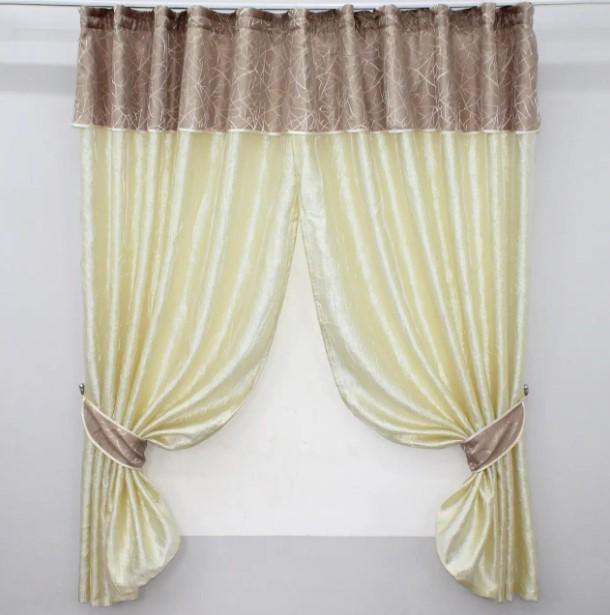Шторки на кухню/балкон з ламбрекеном 270х170 см Світло-золотистий/Пудровий (073к)