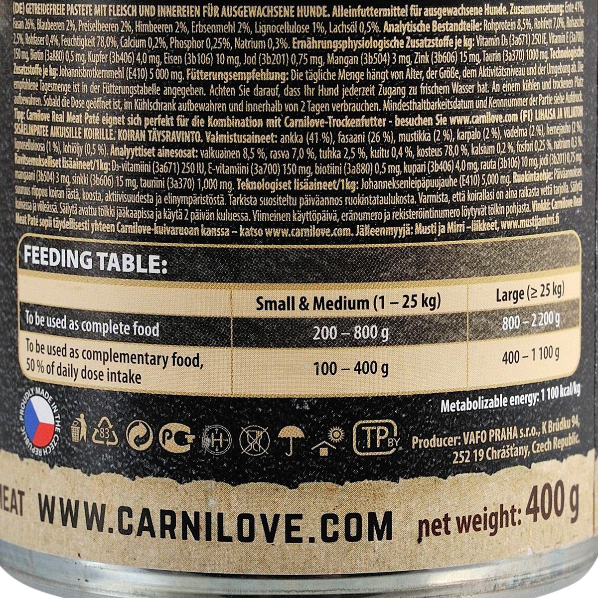 Корм влажный для собак Carnilove Duck & Pheasant утка и фазан 400 г (1789931211) - фото 3 Корм влажный для собак Carnilove Duck & Pheasant утка и фазан 400 г (1789931211) - фото 3