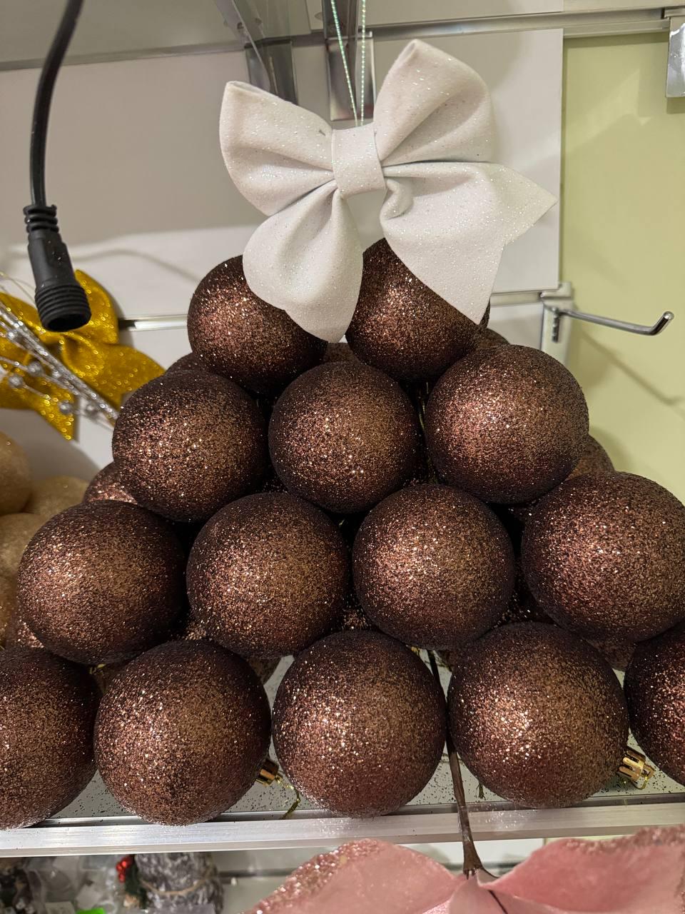 Куля новорічна глітерна 10 см Світло-коричневий (y0030) - фото 2