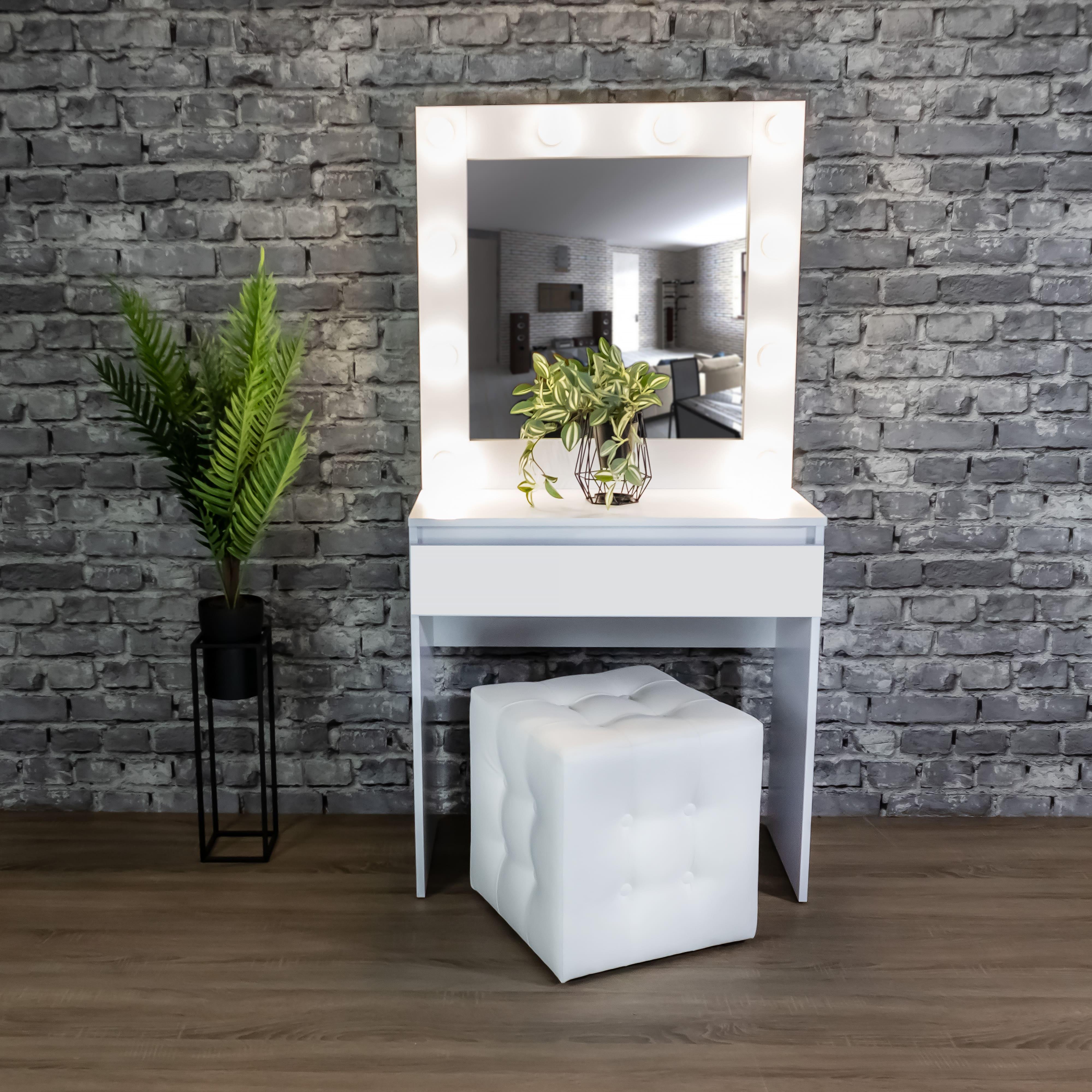 Стіл макіяжний з Led лампами та шухлядою 160х80х40 см Білий (01/1) - фото 3