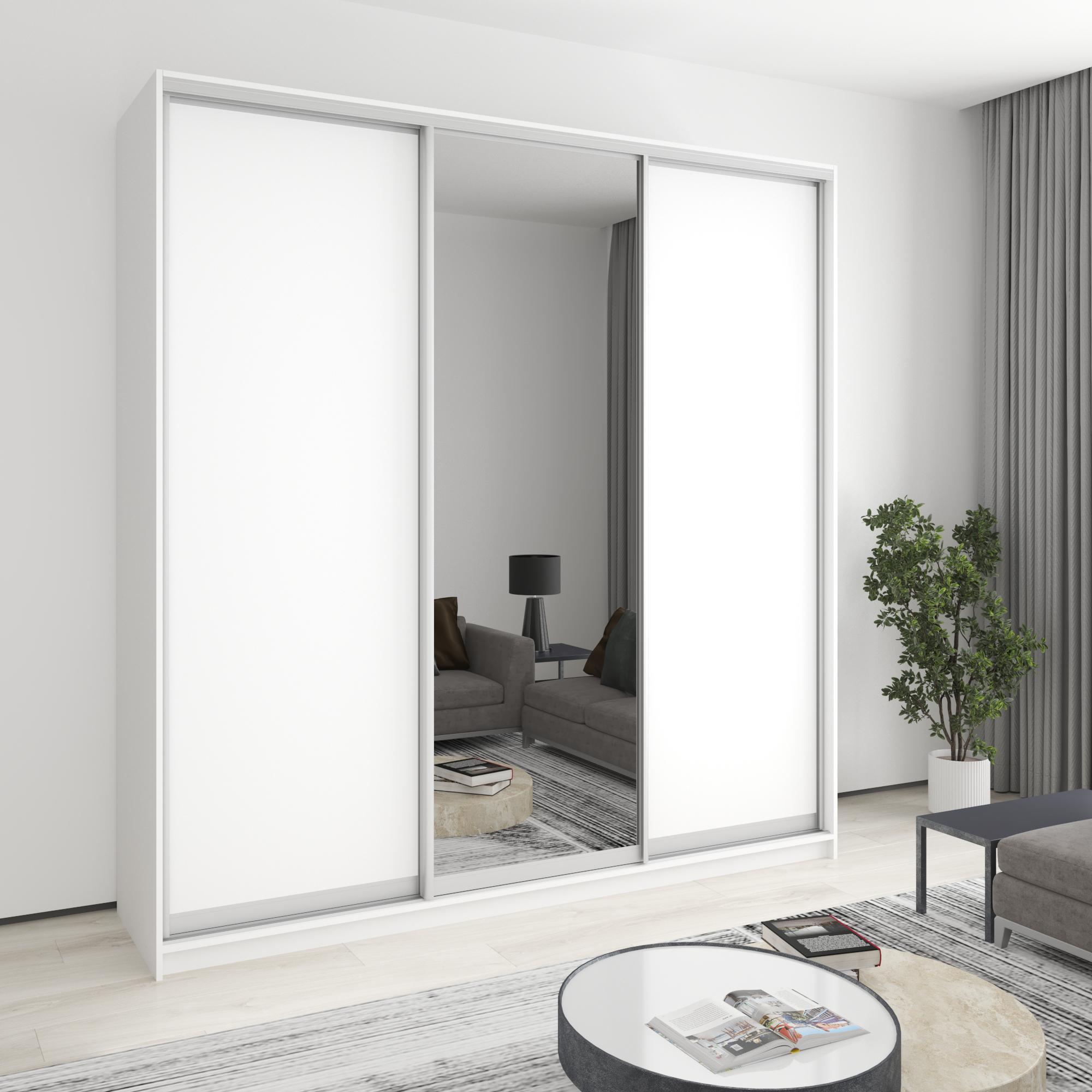 Шкаф-купе трехдверный MebelStar Стандарт AL 2 ДСП/зеркало 230x45x240 см Аляска белый (MBS-1835) Шкаф-купе трехдверный MebelStar Стандарт AL 2 ДСП/зеркало 230x45x240 см Аляска белый (MBS-1835)