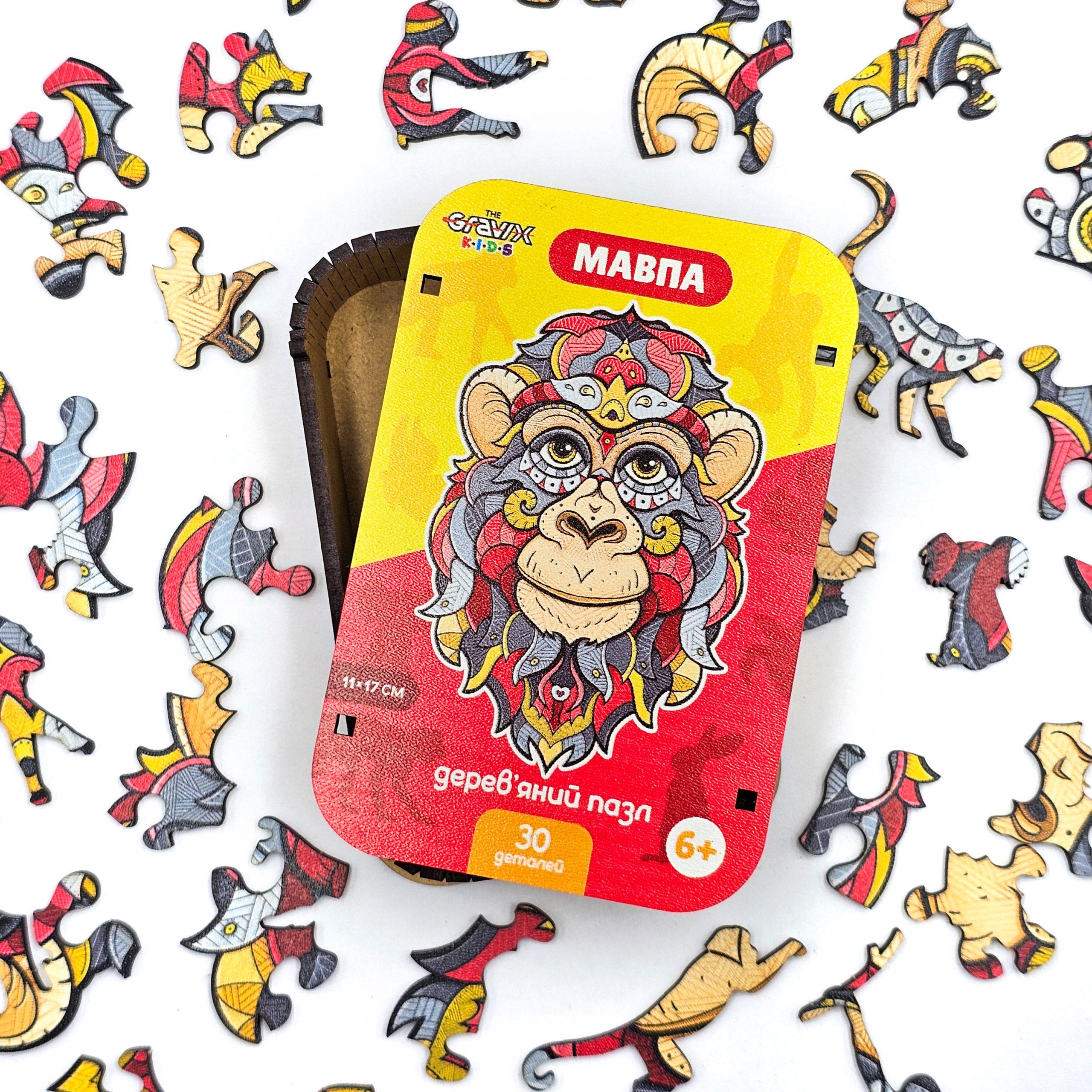 Пазл дерев'яний THEGRAVIX Мавпа фігурна для дітей (04114) - фото 3 Пазл дерев'яний THEGRAVIX Мавпа фігурна для дітей (04114) - фото 3