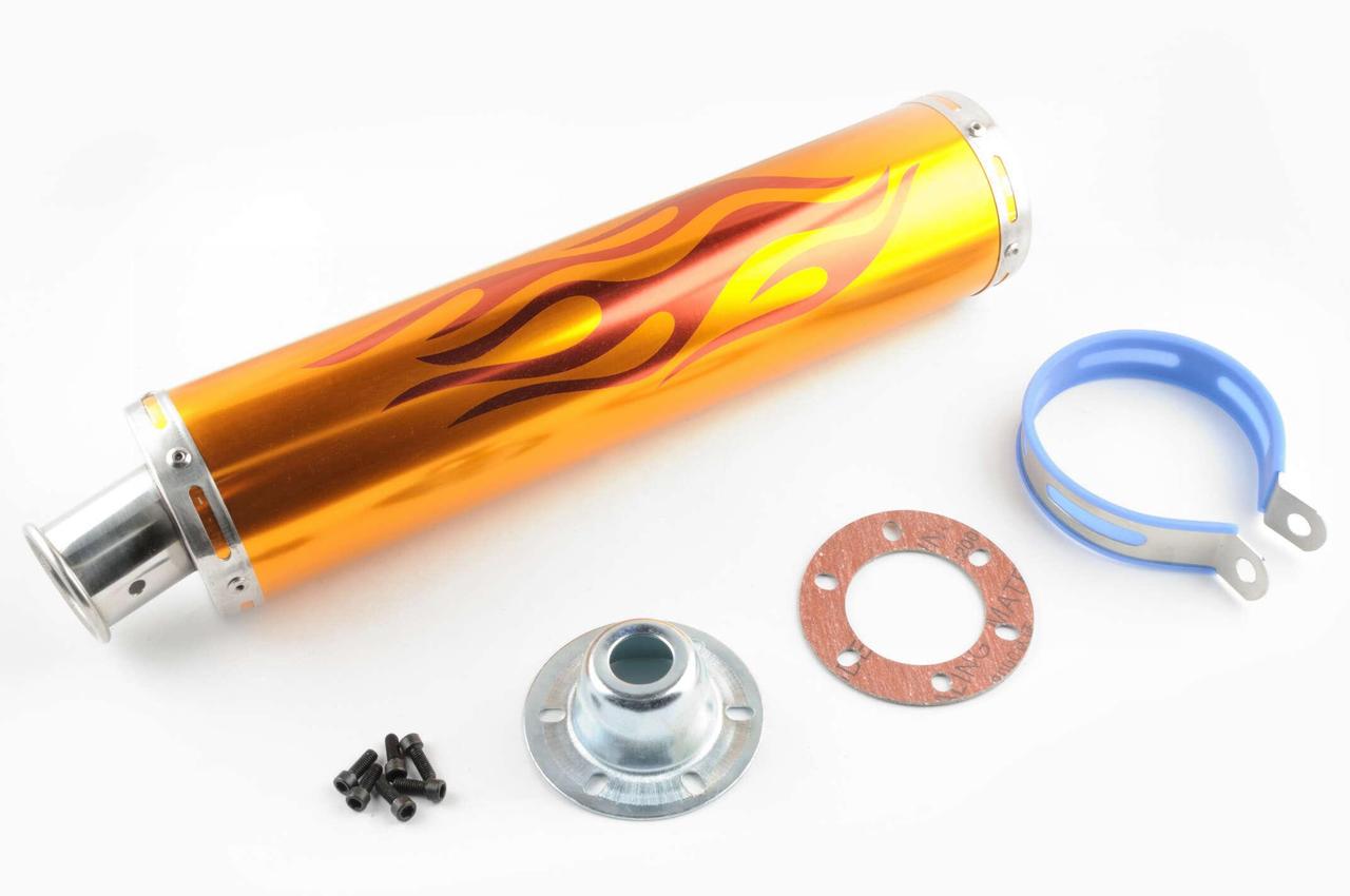 Глушитель тюнинг mod:2 Пламя 420х100 мм/крепление Ø 78 мм Золотой прямоток (2177153877)