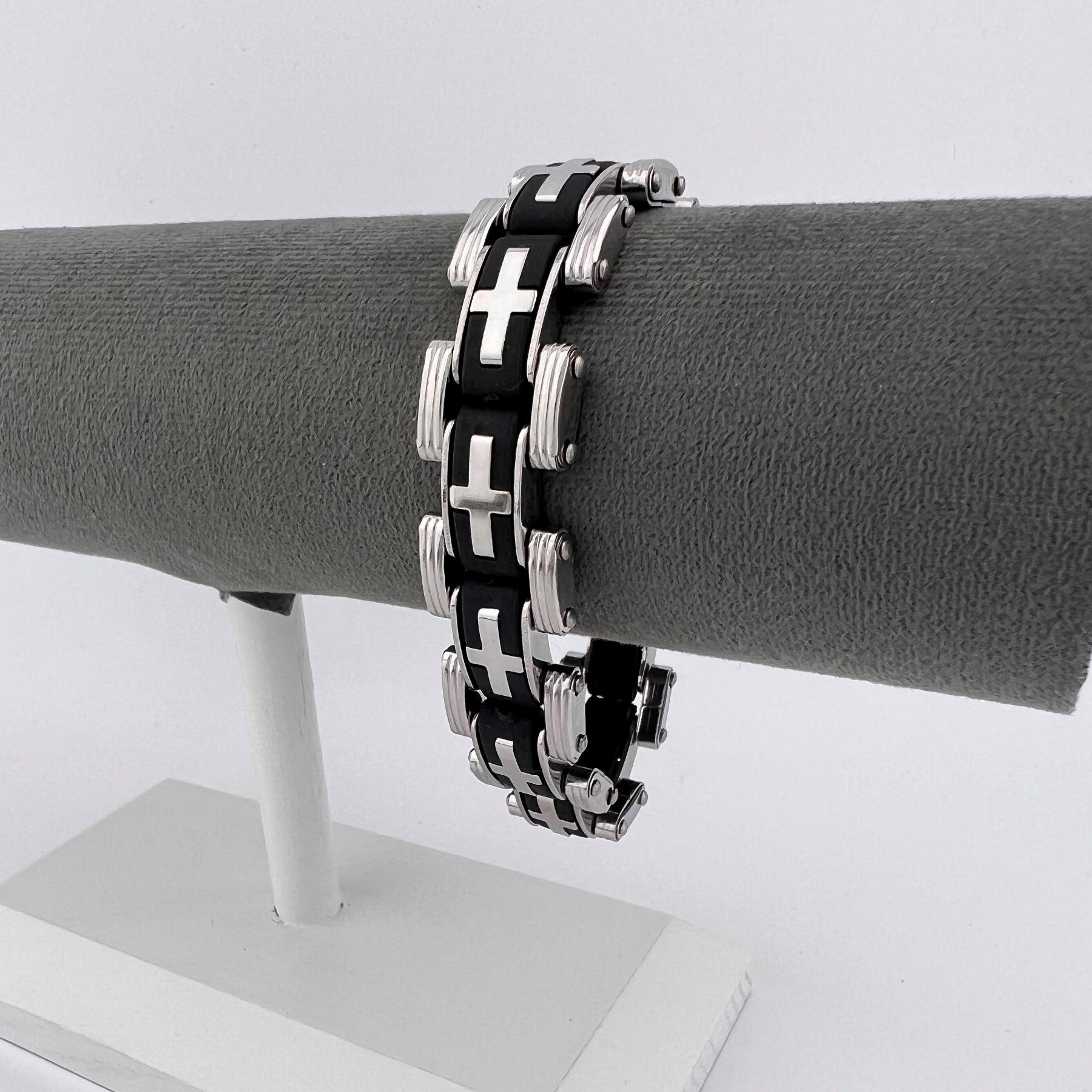 Браслет мужской из нержавеющей медицинской стали с каучуком 21 см (BS-120)