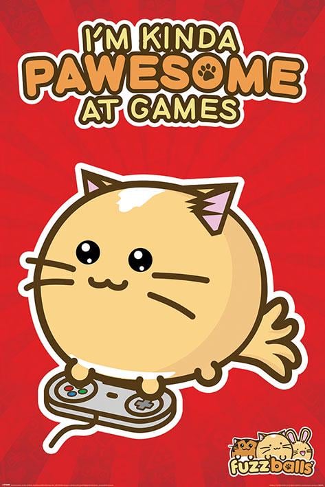 Постер плакат Пуховые Мячи Страстный Геймер/Fuzzballs Pawsome Gamer 61x91,5 см