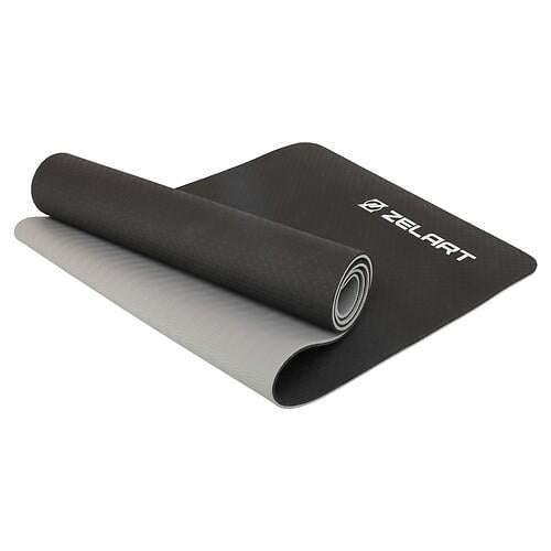Килимок для йоги та фітнесу FI-7676 TPE двошаровий 183х61х0,8 см Чорно-сірий (31492731)