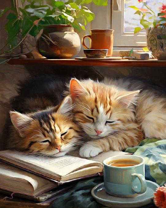 Алмазная мозаика MY-Art Сонные котята на подрамнике квадратные алмазы 40х50 см (ТН1269)