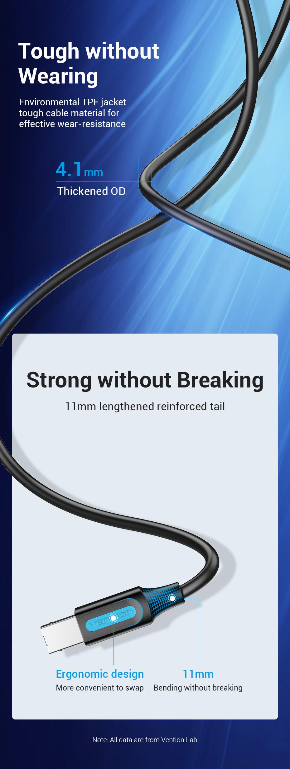 Кабель для принтера Vention Type-C-USB Type-B 2.0 5V/2A 480 Мбіт/с USB-C на USB-B 1 м Чорний (CQUBF) - фото 10