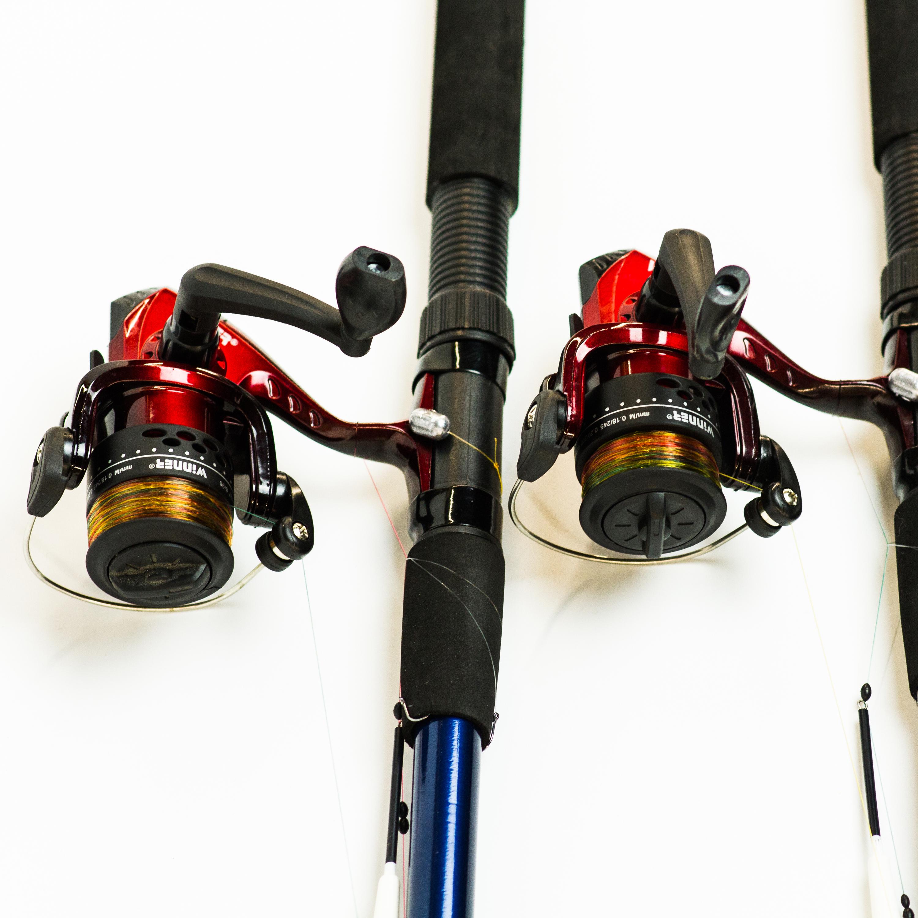 Удочки дальнего заброса 2,7 м 2 шт. в сборе с катушкой + подставки - фото 4