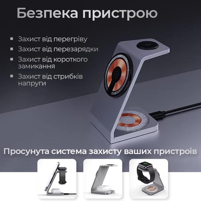 Підставка для телефона з бездротовою зарядкою MagSafe 3в1 для iPhone/Airpods/iWatch (CC-001) - фото 4