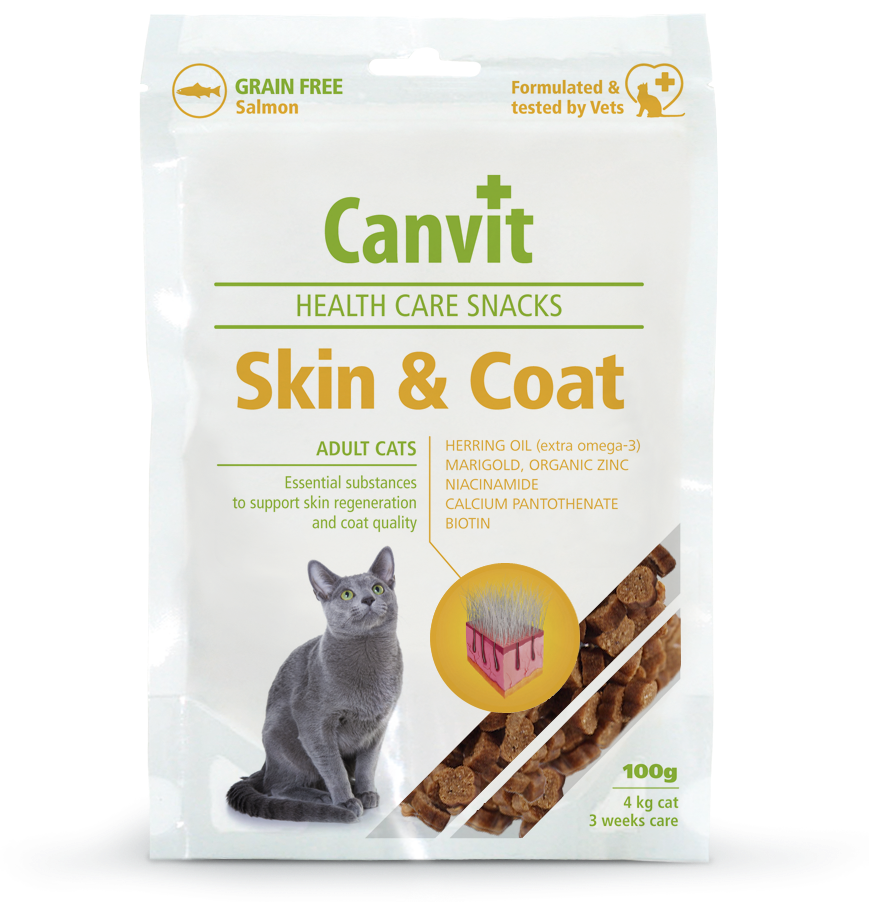 Лакомства функциональные Canvit Skin&Coat полувлажные с лососем для взрослых кошек 100 г (can514076)