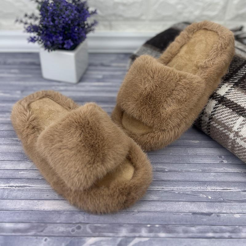 Домашні тапочки жіночі Е-008043-3 хутряні на платформі р. 38-39 24,5-25 см Коричневий (88497937)