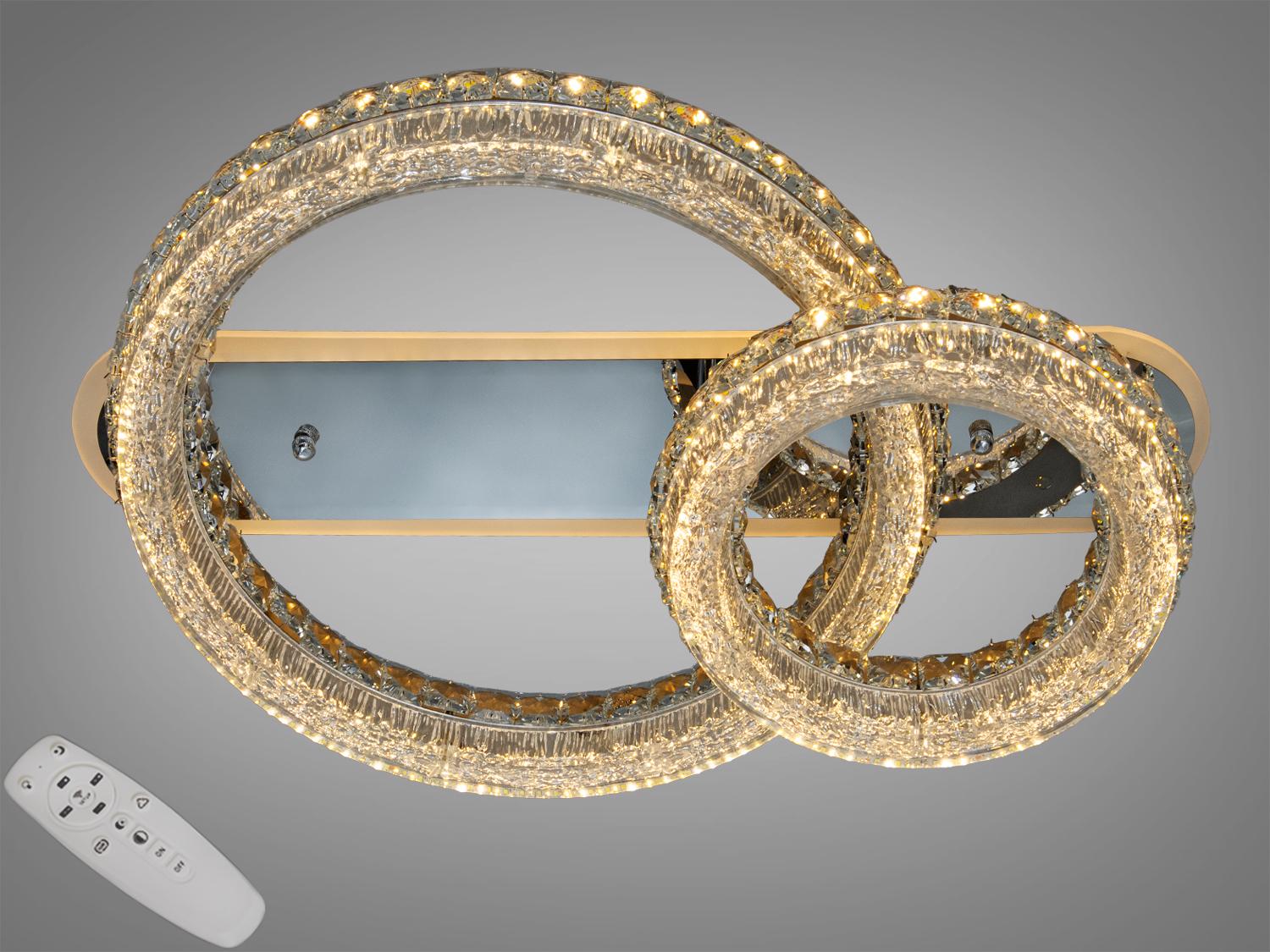 Люстра LED стельова кришталева 140W/пульт Золотий (MX6027/500+300S-gold)