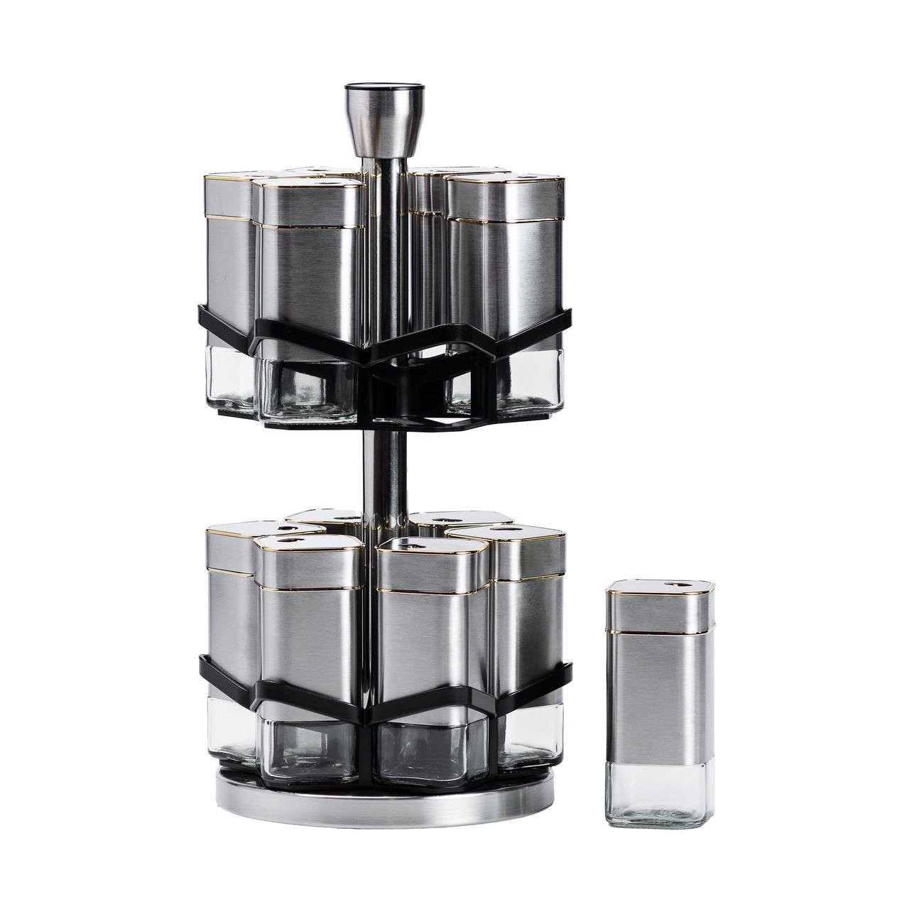 Набір баночок для спецій на підставці 12 шт. по 120 мл Хром/Золотий - фото 4
