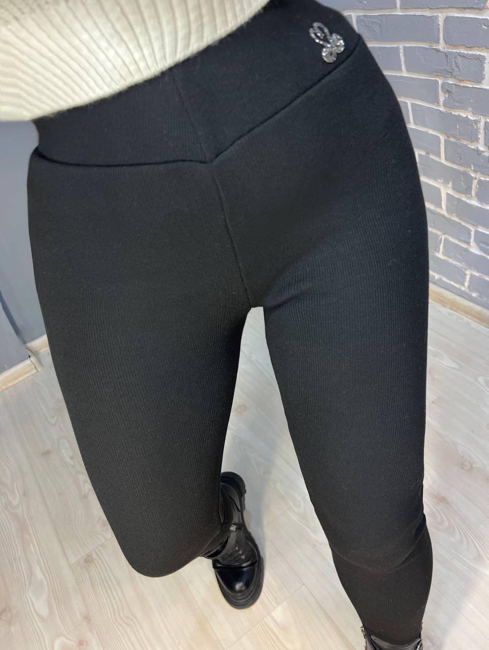 Лосины женские Clover 2937 рубчик широкий пояс камушки утепленные на меху 2XL Черный (3153) - фото 7