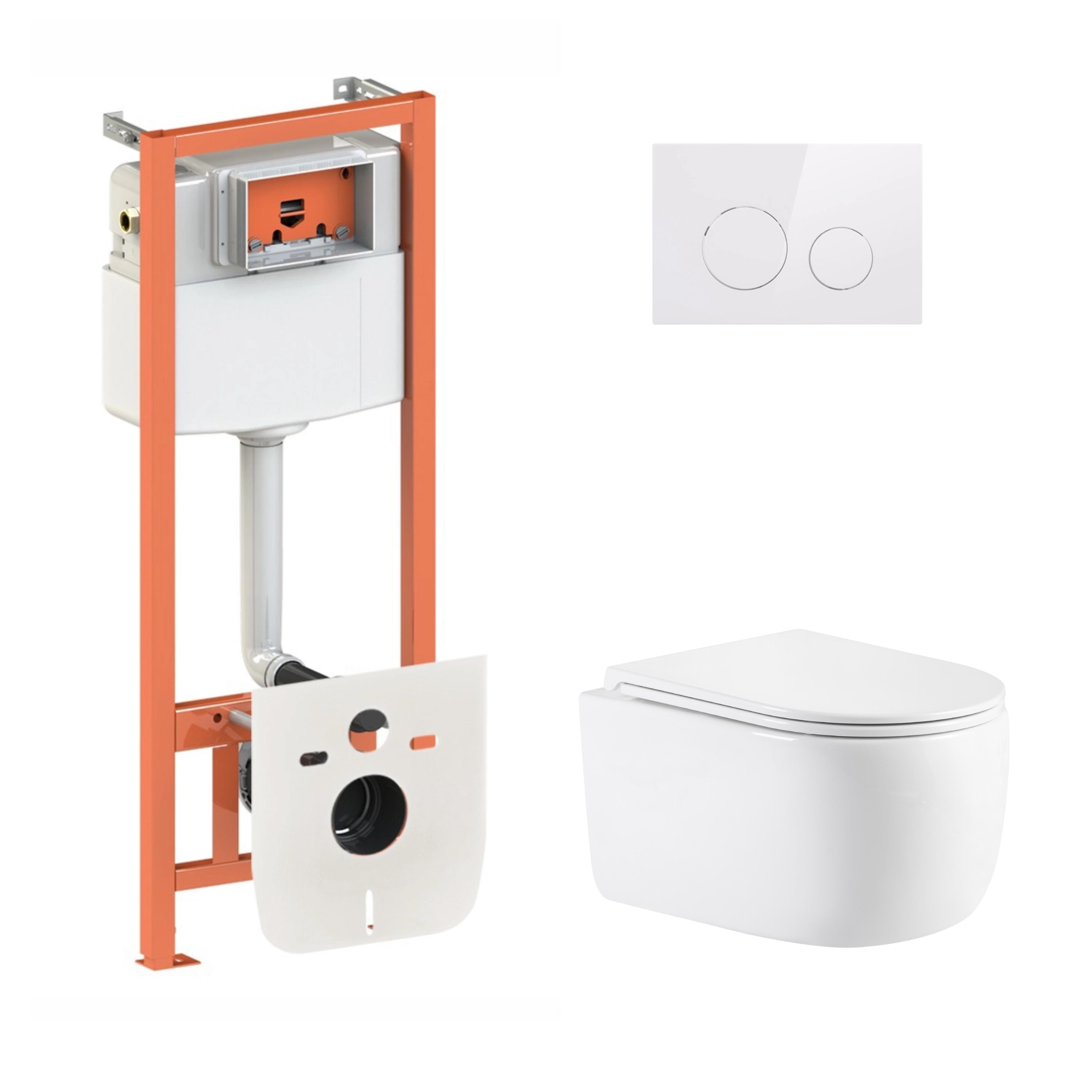 Комплект инсталляции Q-tap ​​Nest 4в1 унитаз подвесной Taurus Ultra Quiet 515х360х350 мм/круглая клавиша White (32810226)